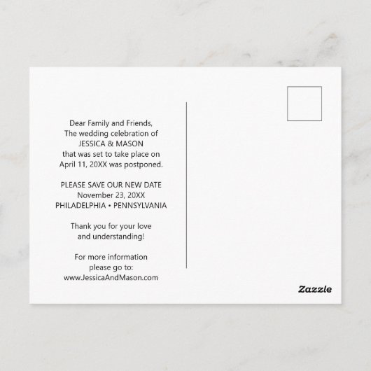 Zurücksetzen des Datums der Hochzeitsankündigung Postkarte (Rückseite)