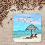 Zurückstellung von benutzerdefinierten Text Tropic Rechteckiger Pappuntersetzer<br><div class="desc">Ein tropisches Stranddesign, das mit Ihrem Namen und Ihrer Botschaft personalisiert sein kann. Der Name des Rentners war Set in populärer und zeitgenössischer Typografie. Der Text "Herzlichen Glückwunsch zu Ihrem Ruhestand" ist Set in einem handgeschriebenen Skript-Schriftart, und diese Nachricht kann mit Ihrer eigenen Nachricht angepasst werden oder behalten werden "'as...</div>