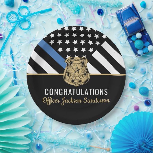 Zurückweisung der Flagge der Polizei Blauer Linie Pappteller (Party)