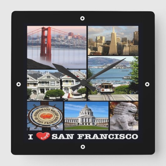 zUS067 SAN FRANCISCO I Liebe, Mosaik, Quadratische Wanduhr (Vorderseite)