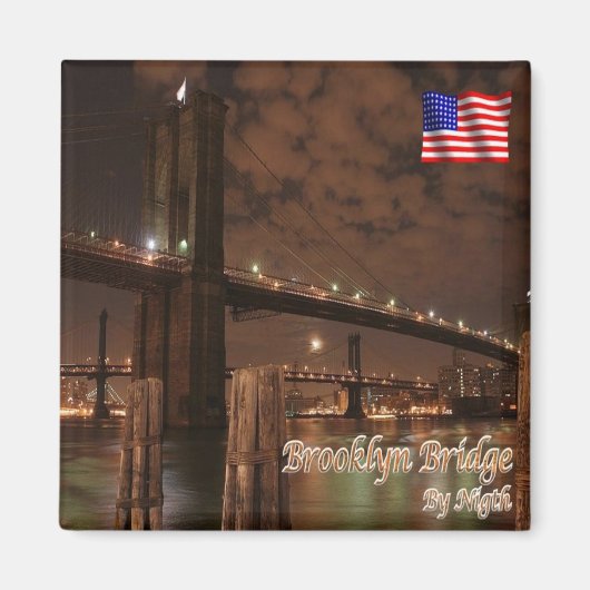 zUS113 BROOKLYN BRIDGE by Night, NYC, Kühlschrank Magnet (Vorne)