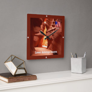 zUS191 ANTELOPE CANYON, Arizona, Amerika, Quadratische Wanduhr