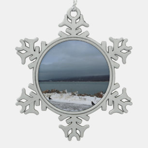 Zusammen Braving den Sturm Schneeflocken Zinn-Ornament