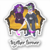 Zusammen für immer moderne Zuckerschädel Gelbe Cou Aufkleber (Vorderseite)