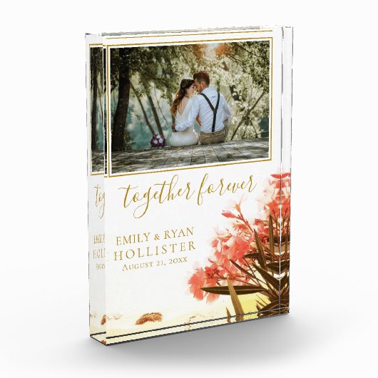 Zusammen für immer Script Oleander Floral Hochzeit Fotoblock (Links)