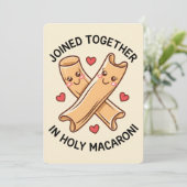 Zusammen in Heiligen Macaroni Funny Wedding Einladung (Stehend Vorderseite)
