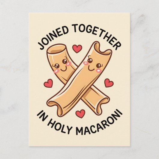 Zusammen in Heiligen Macaroni Funny Wedding Postkarte (Vorderseite)