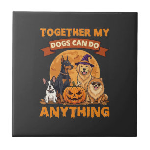 Zusammen können Hunde alles Halloween-Kürbis Mond Fliese