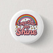 Zusammen leuchten wir – Regenbogen-Retro-Pride-Zit Button (Vorderseite)