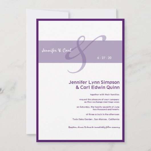 Zusammen (lila) Wedding Einladung (Vorderseite)