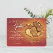 Zusammen mit Golden Hearts Wedding Einladung (V4) (Stehend Vorderseite)