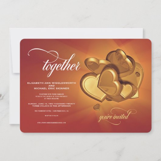 Zusammen mit Golden Hearts Wedding Einladung (V4) (Vorderseite)