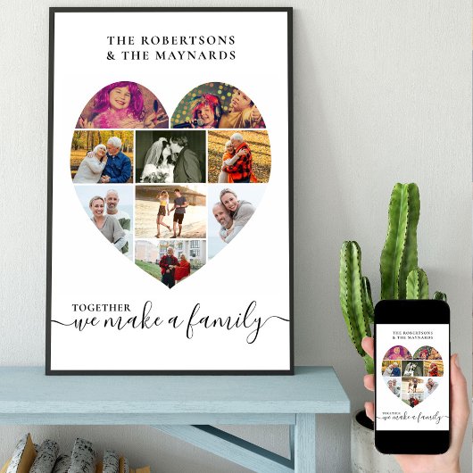 Zusammen Personalisierte Liebe Herz 9 FotoCollage Poster