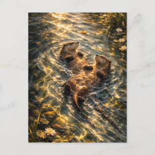 Zusammen Treiben Flussotter Kunst Postkarte