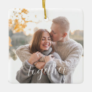 Zusammen zweiseitiges Custom Foto Rustic Holly Pin Keramikornament