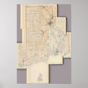 Zusammengesetzte Rhode Island Karte Poster