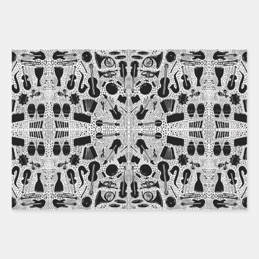 Zusammengestellte B&W-Papierblätter für Musik Geschenkpapier Set (Vorderseite)