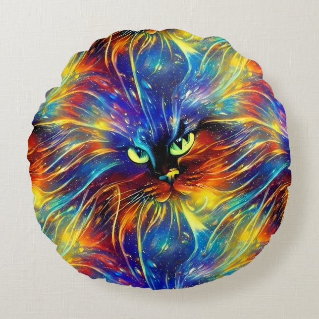 Zusammenhaltiges Abstraktes Exquisite Katzensplitt Rundes Kissen (Vorderseite)