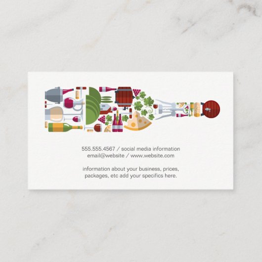 Zusammensetzung der Weinflaschen Visitenkarte (Rückseite)