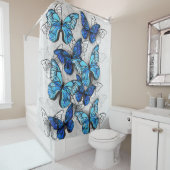 Zusammensetzung der weißen und blauen Schmetterlin Duschvorhang (Beispiel)