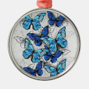 Zusammensetzung der weißen und blauen Schmetterlin Ornament Aus Metall