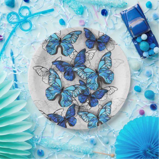 Zusammensetzung der weißen und blauen Schmetterlin Pappteller (Party)