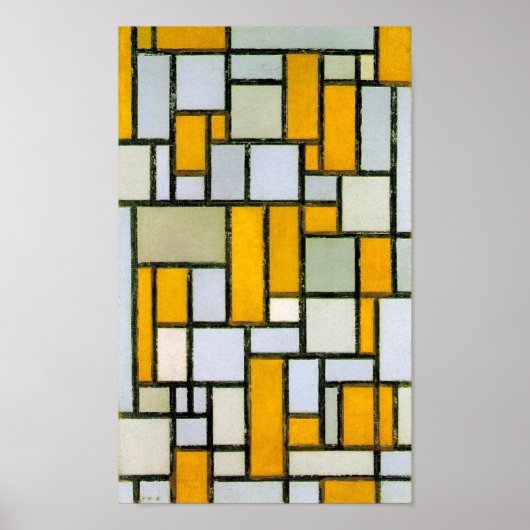 Zusammensetzung Gelb und Grau, Mondrian Poster (Vorne)