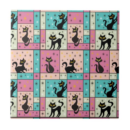 Zusammensetzung mit 5 schwarzen Katzen Fliese (Vorderseite)