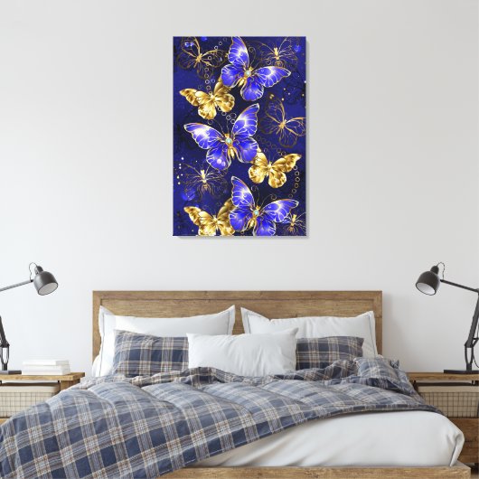 Zusammensetzung mit Sapphire-Schmetterlingen Leinwanddruck (Insitu (Schlafzimmer))