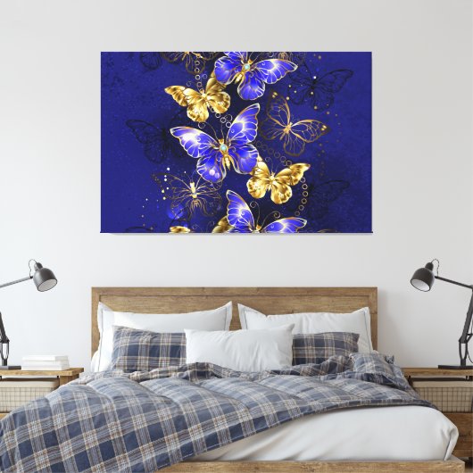 Zusammensetzung mit Sapphire-Schmetterlingen Leinwanddruck (Insitu (Schlafzimmer))