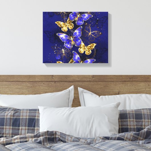 Zusammensetzung mit Sapphire-Schmetterlingen Leinwanddruck (Insitu (Schlafzimmer))