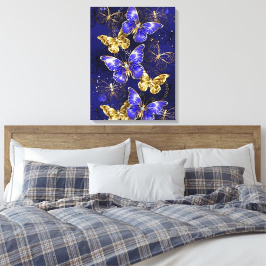 Zusammensetzung mit Sapphire-Schmetterlingen Leinwanddruck (Insitu (Schlafzimmer))