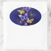 Zusammensetzung mit Sapphire-Schmetterlingen Ovaler Aufkleber (Tasche)