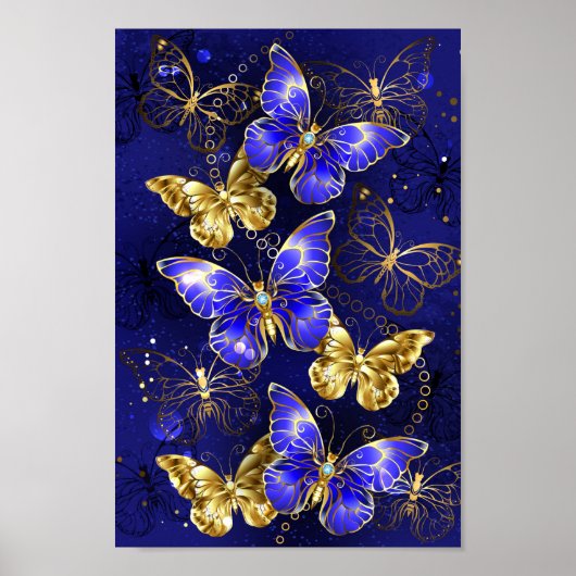 Zusammensetzung mit Sapphire-Schmetterlingen Poster (Vorne)