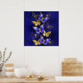Zusammensetzung mit Sapphire-Schmetterlingen Poster (Küche)