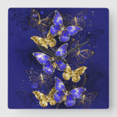 Zusammensetzung mit Sapphire-Schmetterlingen Quadratische Wanduhr (Vorderseite)