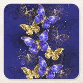 Zusammensetzung mit Sapphire-Schmetterlingen Rechteckiger Pappuntersetzer (Vorderseite)