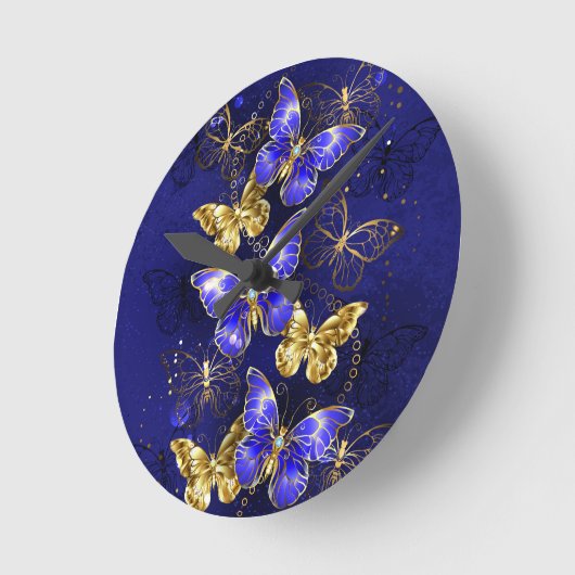 Zusammensetzung mit Sapphire-Schmetterlingen Runde Wanduhr (Winkel)