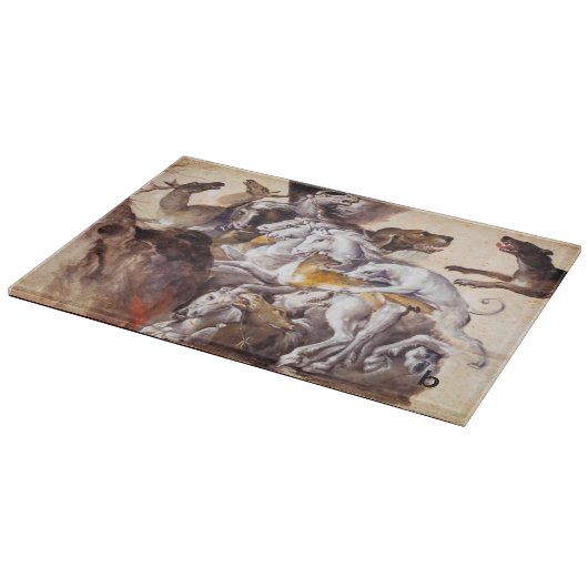 ZUSAMMENSETZUNG MIT TIEREN, HÄNDLER, HUNDEN, HÄNDE SCHNEIDEBRETT (Ecke)