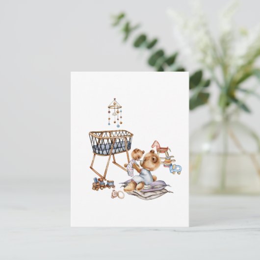 Zusammensetzung von Babyspielzeug und Teddybär Postkarte (Stehend Vorderseite)