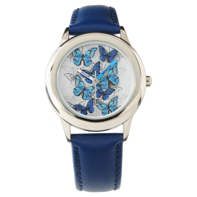 Zusammensetzung von White und Blue Butterflies Armbanduhr (Vorderseite)