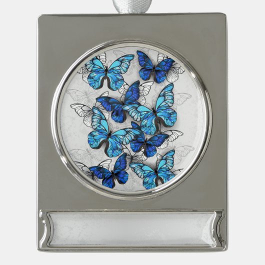 Zusammensetzung von White und Blue Butterflies Banner-Ornament Silber (Vorderseite)