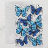 Zusammensetzung von White und Blue Butterflies Briefpapier (Vorne/Hinten)
