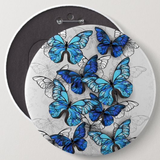 Zusammensetzung von White und Blue Butterflies Button (Vorne & Hinten)