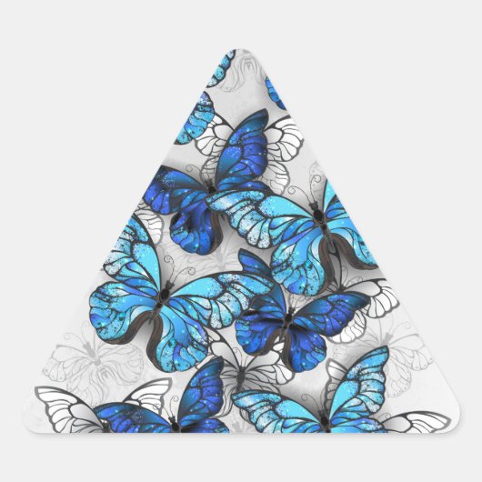 Zusammensetzung von White und Blue Butterflies Dreieckiger Aufkleber (Vorderseite)
