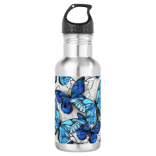 Zusammensetzung von White und Blue Butterflies Edelstahlflasche (Vorderseite)