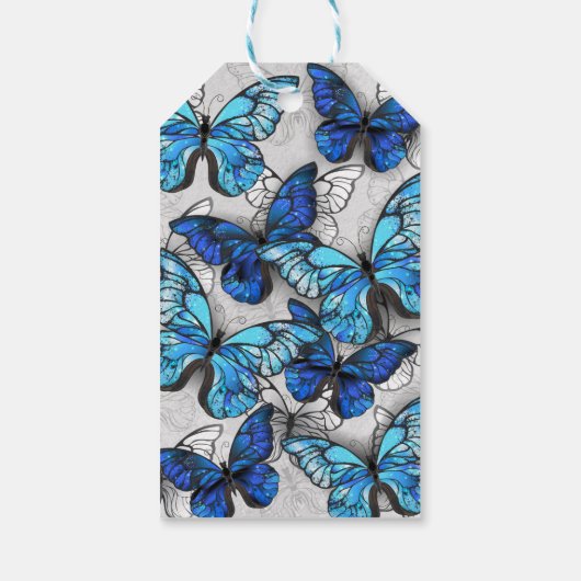 Zusammensetzung von White und Blue Butterflies Geschenkanhänger (Rückseite)