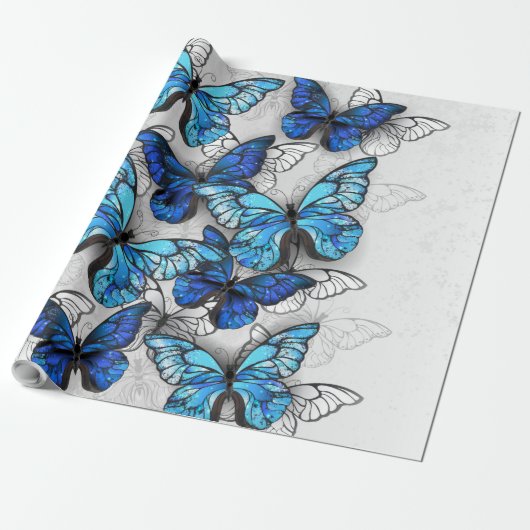 Zusammensetzung von White und Blue Butterflies Geschenkpapier (Ungerollt)