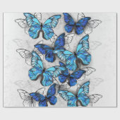 Zusammensetzung von White und Blue Butterflies Geschenkpapier (Flach)