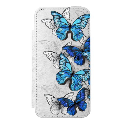 Zusammensetzung von White und Blue Butterflies Incipio iPhone Geldbeutel-Hülle (Folio Vorderseite)